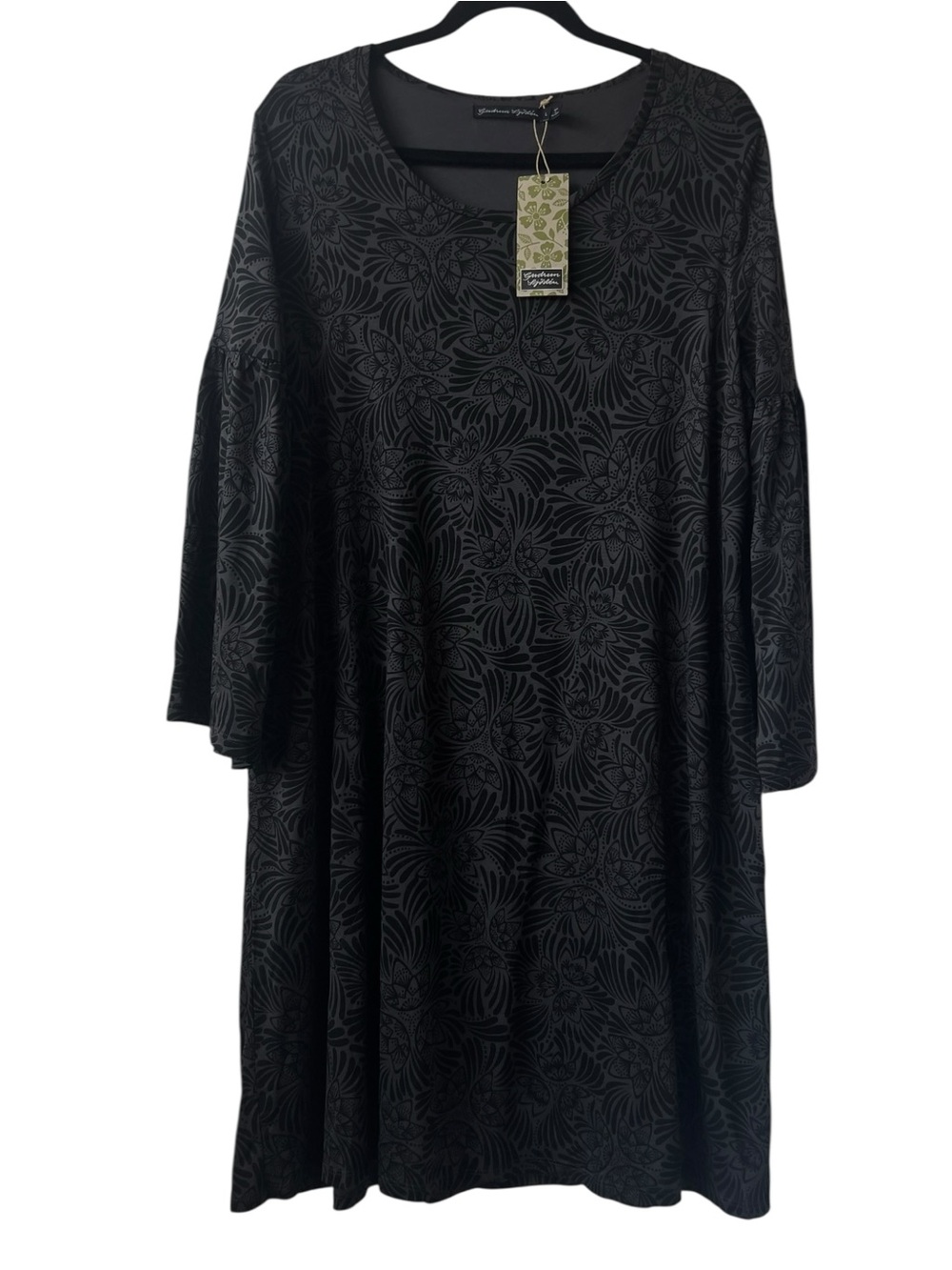Gudrun Sjorden Laganlook Grey Black Floral Tunic Dress Kalejdoskop Size L